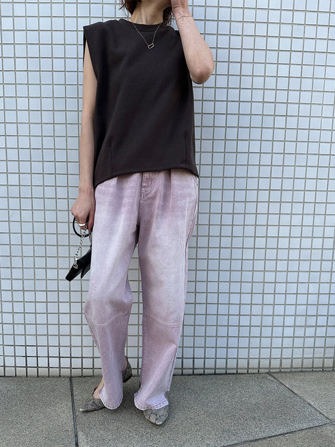 HIGH RISE TUCK WIDE PANTS / PINK /Y252-31064